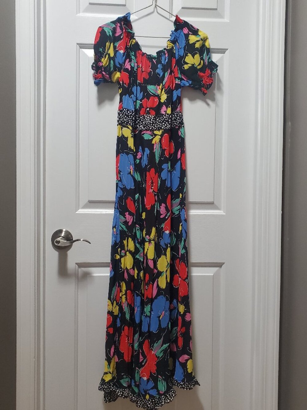 RIXO for Target Black Floral Off the Shoulder Puff Sleeve Maxi Dress | Size 2 - Picture 5 of 6